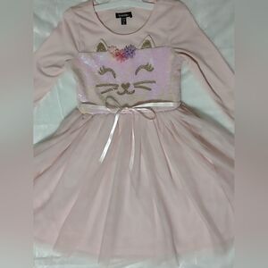 Girl's (Kids) Pink Cat Face Dress with Sequins